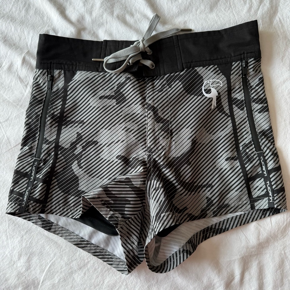 Tucann 3in. Lined Black and Gray Camouflage Swim trunks